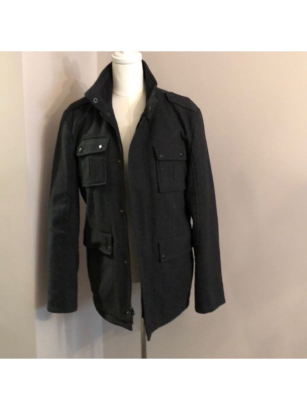 Calvin Klein Men’s Dress Coat – Charcoal Grey Wool Blend – Size Small